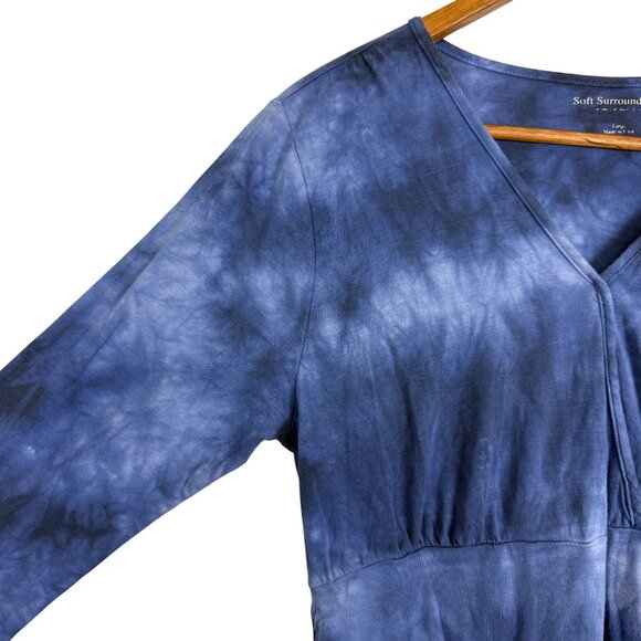 Soft Surroundings Womens Tie-Dye Top Large V-Neck Long Sleeve Blue USA - Picture 4 of 8